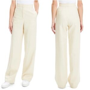 Theory || Clean Trouser in Luxe Linen Wide Leg Pants Tan Ivory 6